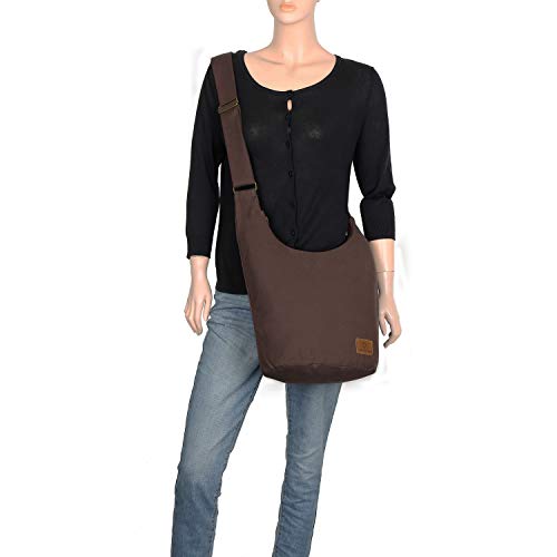 Coton Pose Women Hippie Crossbody Bag - Top Zip Large Capacity Canvas Sling Bag - Jacquard Cloth Handmade - color: Brown