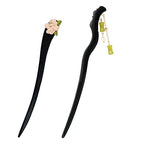 yueton 2PCS Vintage Wooden Hair Pin Antique Chinese Style hair Stick Wood Bamboo Chopsticks Chignon Hair Pin Retro Elegant Flower Hairpins Tassel Hair Stick Japanese Traditional Hair Sticks