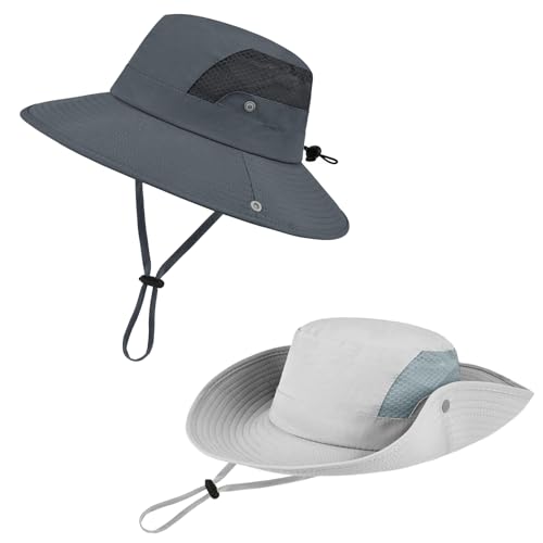 Sun Hat for Men Women UV Protection Wide Brim Fishing Hats Breathable UPF 50+ Boonie Bucket Hats Beach Safari Hiking Garden - color: Dark Grey&light Grey