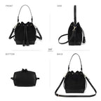 AFKOMST Faux Suede Bucket Bags and Drawstring Crossbody Purse for Women Medium Tote Handbags with 2 Shouder Straps | Fit Pad mini, Long Wallet, Removable Long Strap - color: Black