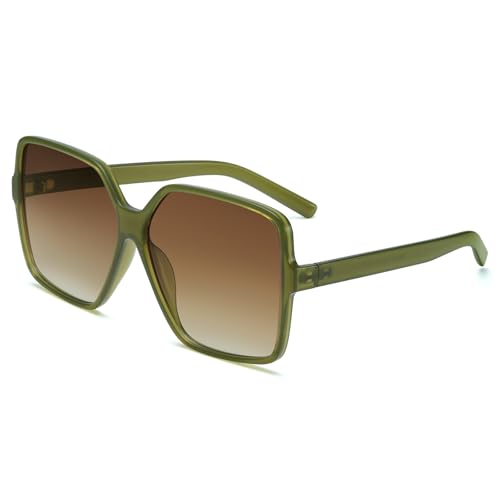 Dollger Oversized Square Sunglasses for Women Big Large Wide Fashion Shades for Men UV Protection Unisex - color: J:jelly Green Frame Gradient Brown Lens