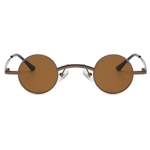 mincl/punk Small Chic Fashion Vintage Round Sunglasses Metal Frame - color: Brown