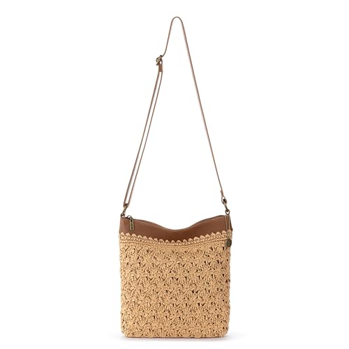 The Sak Lucia Crossbody Bag in Crochet, Convertible Purse with Adjustable Shoulder Strap - color: Natural Primrose Straw