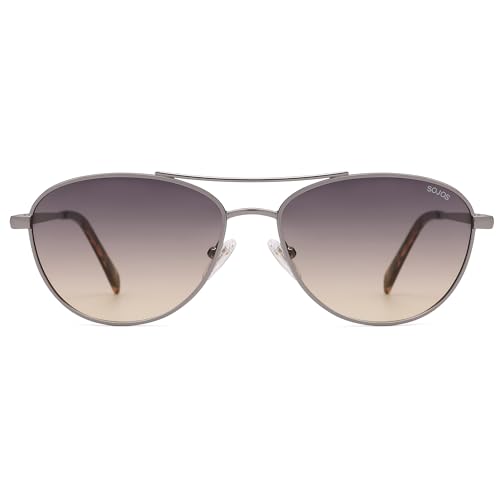 SOJOS Retro Polarized Aviator Sunglasses for Women Men Vintage 70s Style UV Protection Womens Mens Sun Glasses SJ1265 - color: Light Gunmetal/Greyish-brown