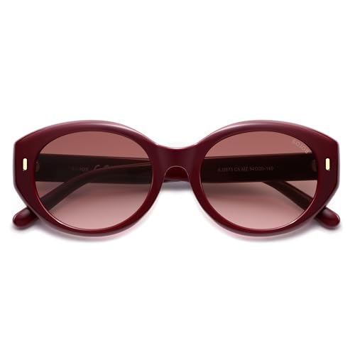SOJOS Trendy Oval Polarized Sunglasses for Women Classic Round Retro UV Protection Shade SJ2675 - color: Dark Red Frame Red Grading Lens