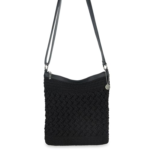The Sak Lucia Crossbody Bag in Crochet, Convertible Purse with Adjustable Shoulder Strap - color: Black Cozy Weave