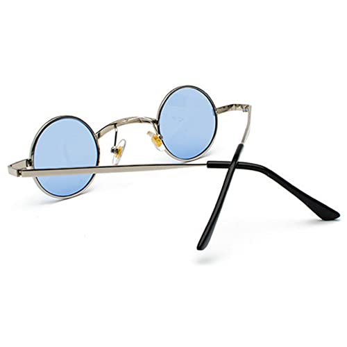 mincl/punk Small Chic Fashion Vintage Round Sunglasses Metal Frame - color: Clear&blue