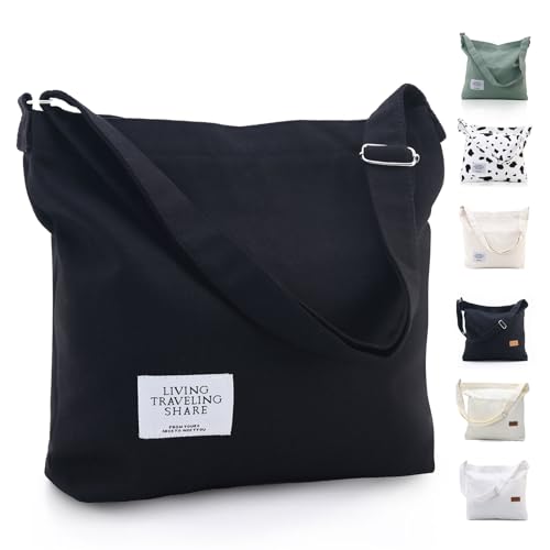 COOLOME Canvas Tote Bag for Women - Crossbody, Shoulder, Travel & Beach Bag - color: Black