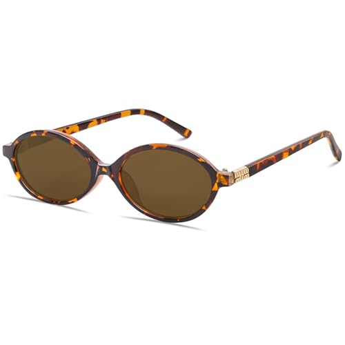 BOTEN Retro Oval Sunglasses for Women Men Small 90s Sun Glasses Trendy Round Shades Cute Designer Sunnies - color: Tortoise Frame - Brown Lens