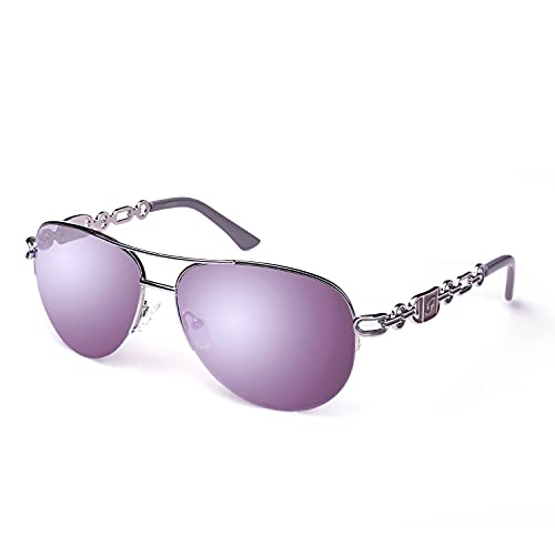 FONHCOO Aviator Sunglasses for Women Men Metal Frame UV400 Mirrored Sunglasses - color: Purple