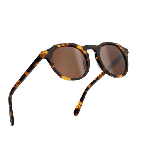 ZENOTTIC Vintage Round Polarized Sunglasses for Men Women UV400 Protection - color: C13 Tortoise Frame Brown Lens