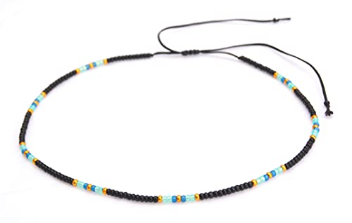 Beaded Choker Necklace for women and Teen Girls, Boho Bohemian Adjustable Colorful Seed Beads Necklace, Handmade Native American Style Jewelry by TRIBES - color: Black multicolor, style: Single Necklace