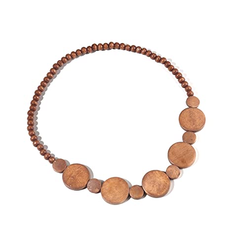 COLORFUL BLING Natural Chunky Wooden Beads Statement Necklace Boho African Tribal Collar Choker Bib Necklace Hippie Vacation Jewelry for Unisex Men Women - color: light interval
