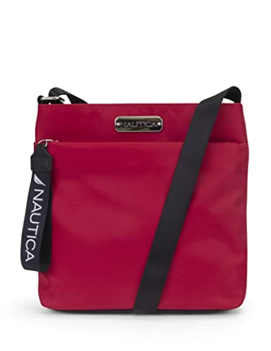 Nautica Diver Nylon Small Women's Crossbody Bag Purse with Adjustable Shoulder Strap - color: Red