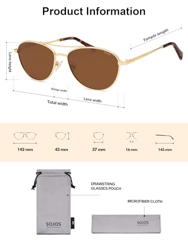 SOJOS Retro Polarized Aviator Sunglasses for Women Men Vintage 70s Style UV Protection Womens Mens Sun Glasses SJ1265 - color: Gold/Brown