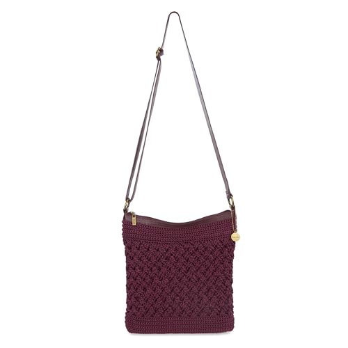 The Sak Lucia Crossbody Bag in Crochet, Convertible Purse with Adjustable Shoulder Strap - color: Black Cherry Weave