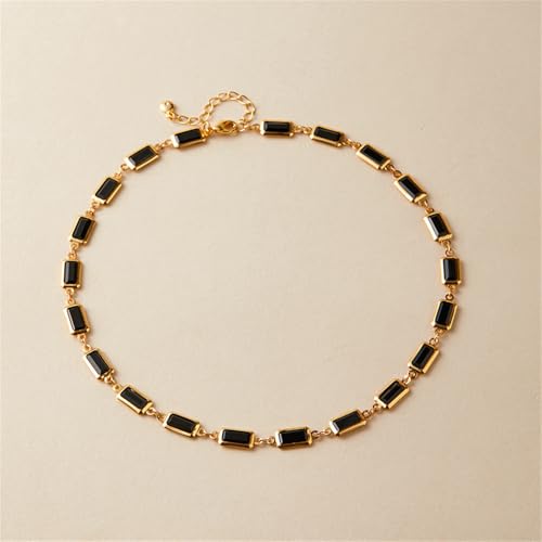 Dainty Colorful Glass Beaded Gold-Tone Choker Necklaces for Women Trendy Rectangular Clavicle Chain Adjustable Multicolor Handmade Gemstone Rainbow Bead Link Boho Y2k Statement Jewelry Party Prom - color: Black