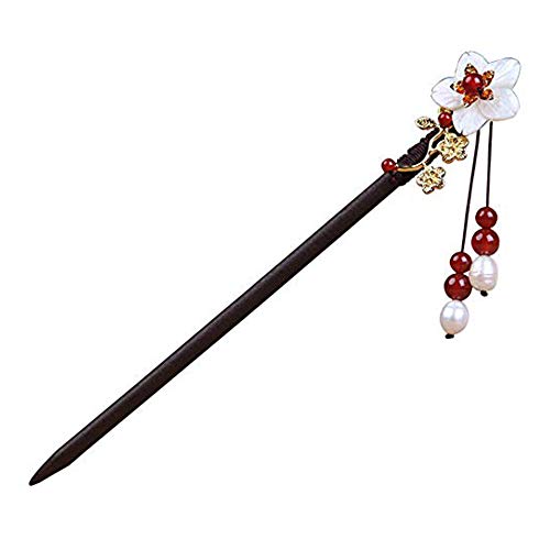 Chinese Classical Hairpin Pearl Shell Flower Headdress Hair Chopsticks for Women Wooden 7.08" Hair Sticks for Buns with gift Box(1pack) - color: C