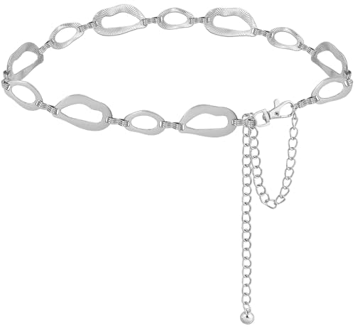 LIMHOO Women's Metal Waist Chain Belts Gold Silver Link Belt for Dresses - color: Square Silver, size: S: Length 105cm/41.3in