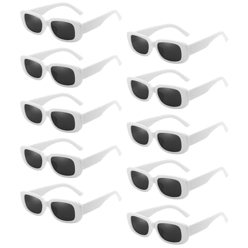 10 Pack Neon/Black Rectangle Sunglasses Bulk for Women Men Retro Trendy Small Rectangle Glasses Party Favors - color: White