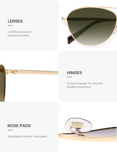 SOJOS Retro Polarized Aviator Sunglasses for Women Men Vintage 70s Style UV Protection Womens Mens Sun Glasses SJ1265 - color: Gold/Greyish-green