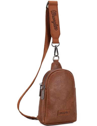 Wrangler Small Sling Bag for Women, Leather Crossbody Bags Cross Body Purse Fanny Packs with Adjustable Strap for Gift - color: *Classic-brown