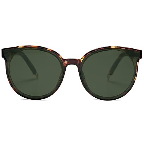 SOJOS Fashion Round Sunglasses for Women Men Oversized Vintage Shades SJ2057 - color: Tortoise/Green