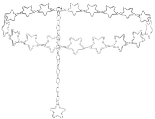 Trendy Women's O-Ring Adjustable Waist Chain - Fashion Accessory for Jeans and Dresses - color: Silver Star, size: S: 41.3 in