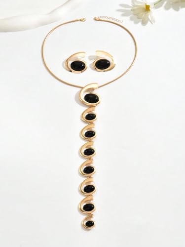 Gold Jewelry Set, Silver Black Boho Western Chunky Vintage Pendant Necklace Stack Trendy Adjustable Non Tarnish Cowgirl Dainty Hypoallergenic Earrings Jewelry Sets For Women - color: GoldSet-long