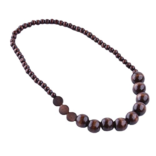 COLORFUL BLING Natural Chunky Wooden Beads Statement Necklace Boho African Tribal Collar Choker Bib Necklace Hippie Vacation Jewelry for Unisex Men Women - color: dark ball