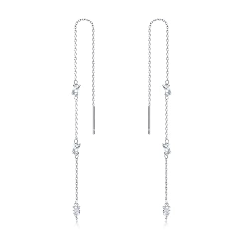 Threader Dangle Earring Teardrop Marquise Cubic Zirconia Gold/Silver Plated Long Link Chain Drop Earring for Women Girl - color: Threader Earring A-Silver