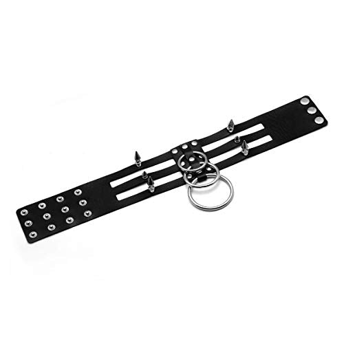Eigso Vintage Punk Goth Studded Rivet Pu Leather Collar Choker Necklace with Spikes Adjustable - color: P-Black