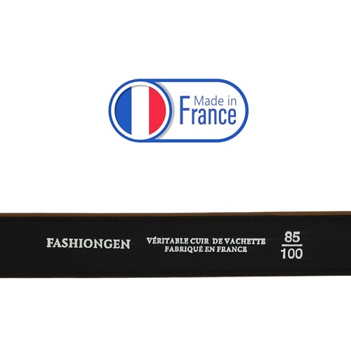 FASHIONGEN - Women genuine Italian leather belt LUNA, Made in France - color: Black Varnish, size: 110 cm (43 in) / Waist size 41 to 42