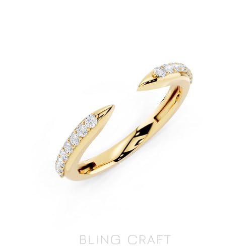 1/6 Carat Round Moissanite Eternity Wedding Band Open Ring for Women in 14K Gold Plated 925 Sterling Silver Stacking Engagement Ring Promise Anniversary Ring D Color VVS1 Clarity Jewelry Gift for Her - color: 14K Yellow Gold Plated 925 Sterling Silver