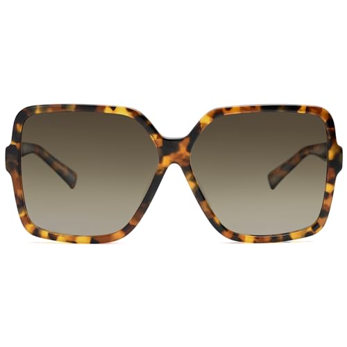 Dollger Oversized Square Sunglasses for Women Big Large Wide Fashion Shades for Men UV Protection Unisex - color: Acetate Frame Tortise -Polarized Lens