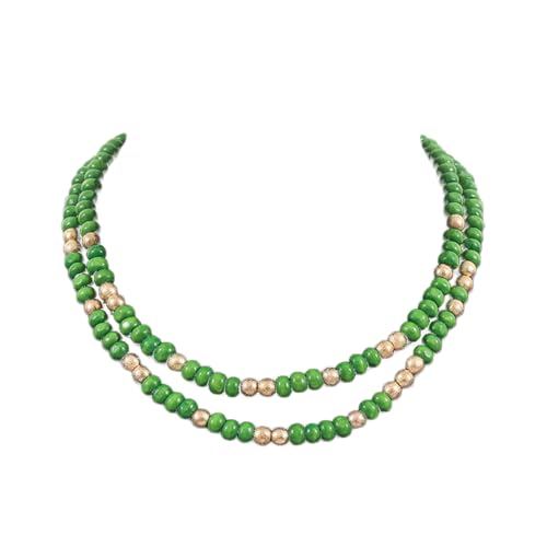 COLORFUL BLING Layered Boho Wood Beaded Choker Necklace Vintage Natural Wooden Bead Collar Necklace for Women Handmade Tribal Bohemian Jewelry - color: Green