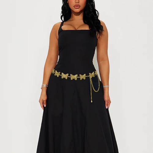 Women's Western Chain Belt Boho Waist Chain Chunky Metal Belts for Dresses - color: Butterfly Gold, size: Fits Waist 35"-41"