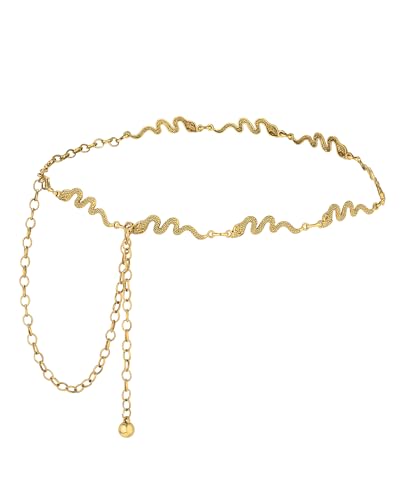 AWAYTR Cute Chain Belts for Women - Metal Waist Chain Belt for Dresses Jeans Country Concert Outfit - color: Gold-snake