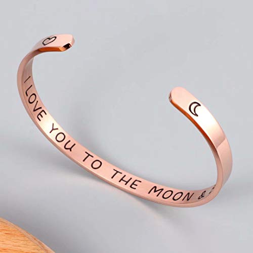 M MOOHAM Bracelets for Women Girls, Quote Mantra Bracelet Funny Inspirational Jewelry Gifts for Best Friend, Mom, Daughter, Son, Sister, Niece Birthday Mothers Day Present Come Gift Box - style: I love you to the moon &back-Rose Gold