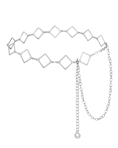 AWAYTR Cute Chain Belts for Women - Metal Waist Chain Belt for Dresses Jeans Country Concert Outfit - color: Silver-square