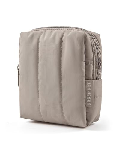 BAGSMART Small Travel Makeup Bag for Purse Toiletry Pouch, Puffy Padded Mini Cosmetics Bag, Cute Make Up Pouch for Women with Slip-in Pocket, Travel Essentials for Toiletries, Greige - color: 03-Greige