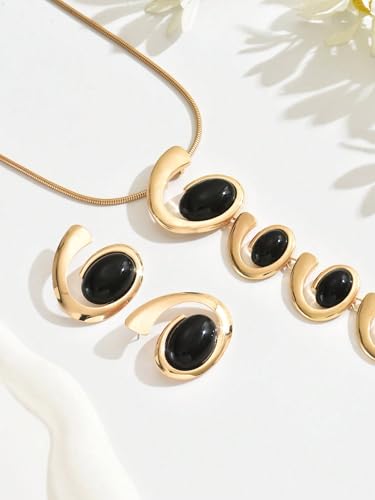 Gold Jewelry Set, Silver Black Boho Western Chunky Vintage Pendant Necklace Stack Trendy Adjustable Non Tarnish Cowgirl Dainty Hypoallergenic Earrings Jewelry Sets For Women - color: GoldSet-long