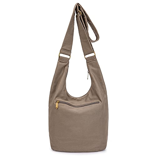 Coton Pose Women Hippie Crossbody Bag - Top Zip Large Capacity Canvas Sling Bag - Jacquard Cloth Handmade - color: Dark Green