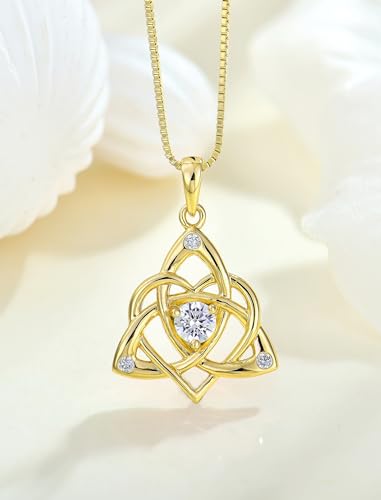 STARCHENIE Celtic Knot Necklace for Women 925 Sterling Silver Trinity Love Knot Pendant Birthstones Jewelry - color: 18K Gold Plated