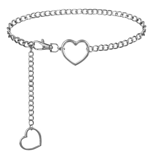Heart Waist Chain for Women Vintage Belly Chain Cute Body Chain Jewelry Adjustable Metal Waist Accessories For Dress Jeans - size: Small(95cm/37.4in), style: silvery