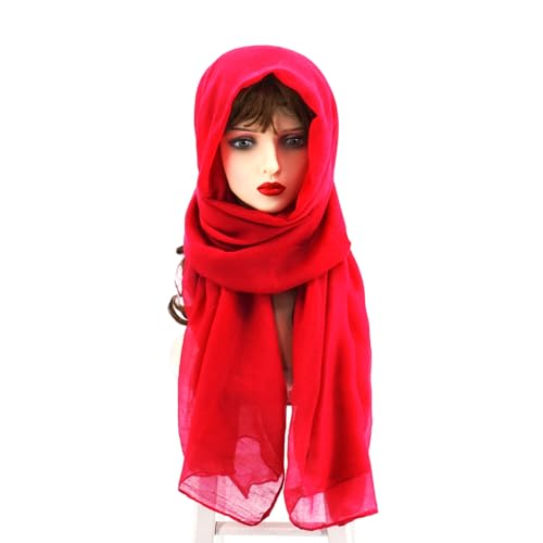 vimate Lightweight Scarf for Women Fashion Head Cover Hijab Cotton Voile Scarf Shawl Wrap for Spring Fall Winter Season - color: I1#.style 59-red