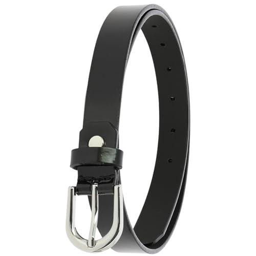FASHIONGEN - Women genuine Italian leather belt LUNA, Made in France - color: Black Varnish, size: 110 cm (43 in) / Waist size 41 to 42