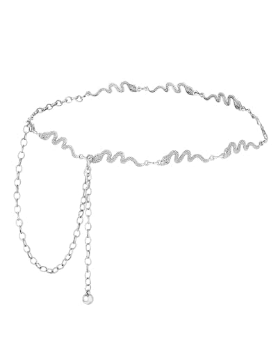 AWAYTR Cute Chain Belts for Women - Metal Waist Chain Belt for Dresses Jeans Country Concert Outfit - color: Silver-snake