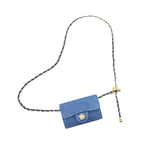 YAMEIZE Mini Denim Chain Belt Bag for Women Quilted Waist Purse Crossbody Fanny Pack Detachable Belt Chain - color: Blue - Mini (4.7x2.7 Inch)