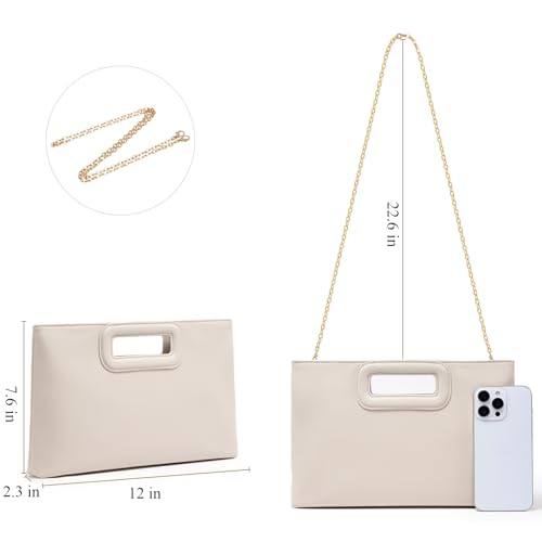 Top Handle Clutch Handbags for Women, Evening Handbag Shoulder Crossbody Purse with Gold Chain - color: Offwhite